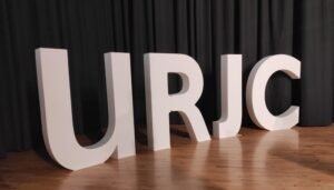 Letras mayúsculas y grandes de la abreviación URJC (Universidad Rey Juan Carlos)