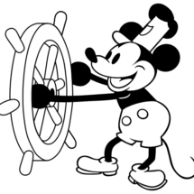 Mickey Mouse en blanco y negro con el timón.