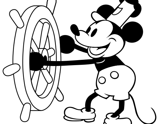 Mickey Mouse en blanco y negro con el timón.